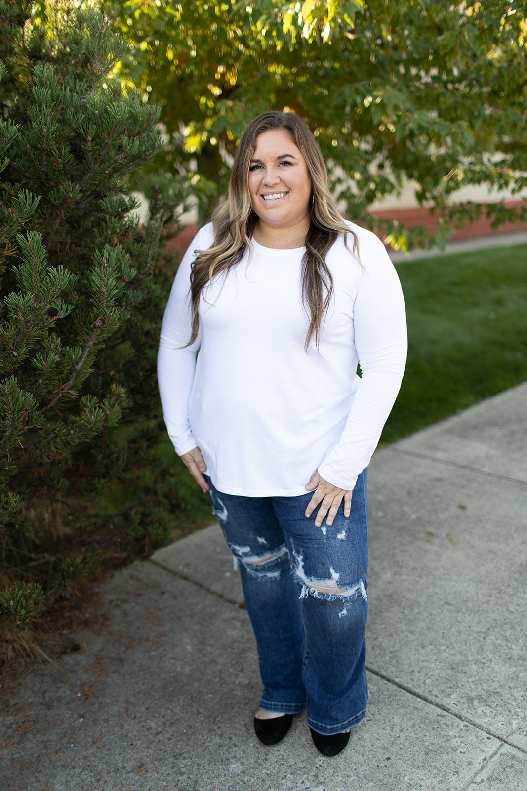 White Basic Cotton Long Sleeve Tee (SM-3X) - STB Boutique