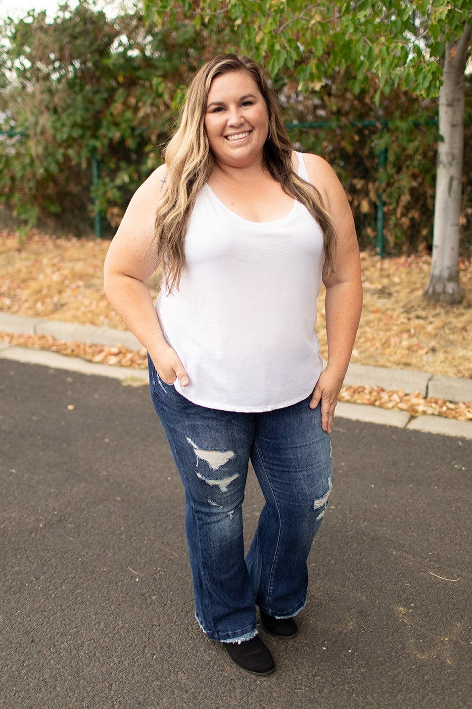 Peyton Destroyed Mid Rise Flare Jeans (1-22) - 31" Inseam - STB Boutique