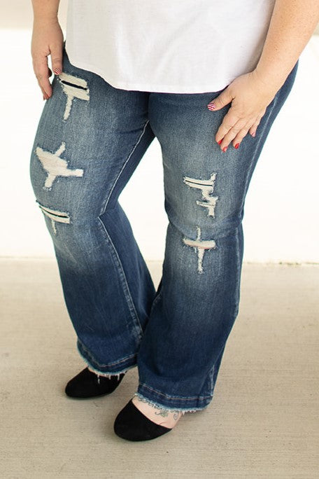 Paxton Destroyed Mid Rise Flare Jeans (1-22) - 31" Inseam - STB Boutique