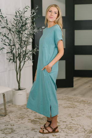 Fix You Right Up Short Sleeve Midi Dress in Dusty Teal (SM-3X) - STB Boutique