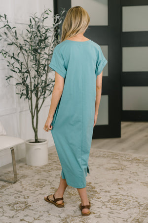 Fix You Right Up Short Sleeve Midi Dress in Dusty Teal (SM-3X) - STB Boutique