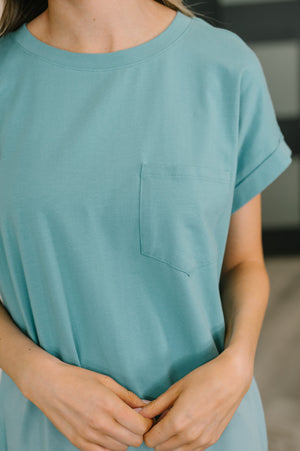 Fix You Right Up Short Sleeve Midi Dress in Dusty Teal (SM-3X) - STB Boutique