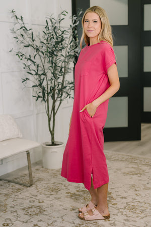 Fix You Right Up Short Sleeve Midi Dress in Hot Pink (SM-XL) - STB Boutique