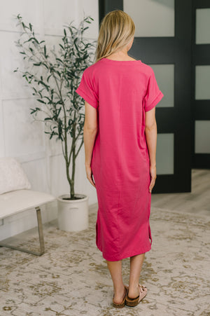 Fix You Right Up Short Sleeve Midi Dress in Hot Pink (SM-XL) - STB Boutique