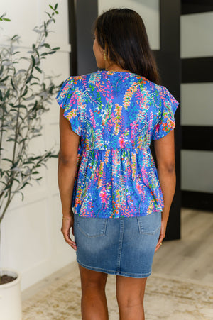 Flirt Alert Flutter Sleeve Top in Blue (SM-2X) - STB Boutique