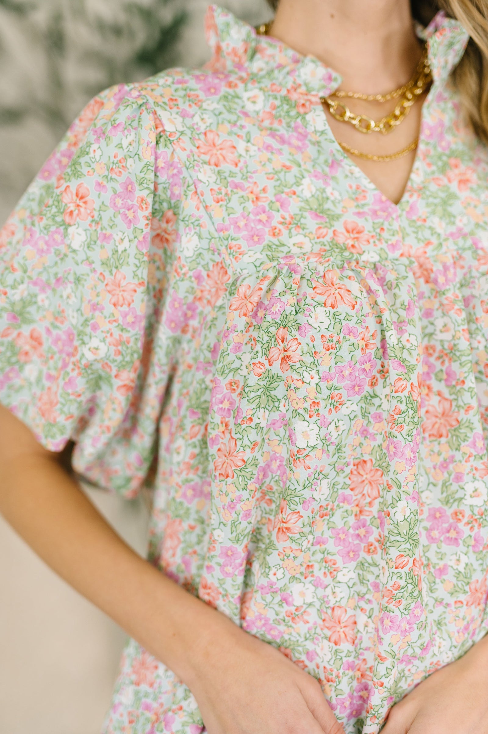 Flower Picking Notch Neck Blouse (SM-3X)