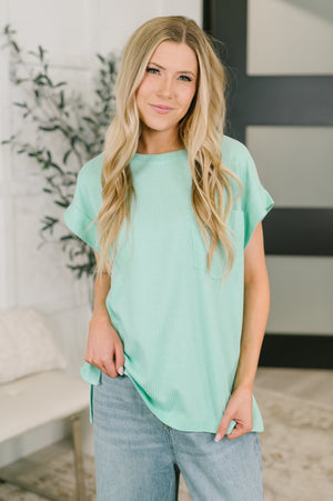 Foundation First Waffle Knit Relaxed Tee in Mint (SM-3X)
