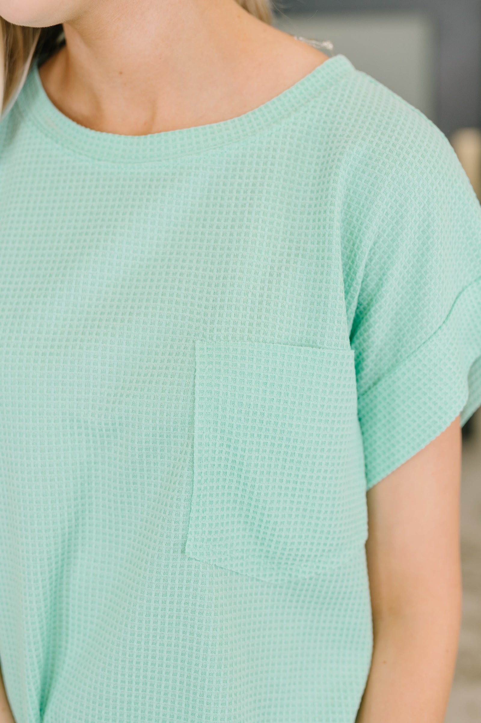 Foundation First Waffle Knit Relaxed Tee in Mint (SM-3X)