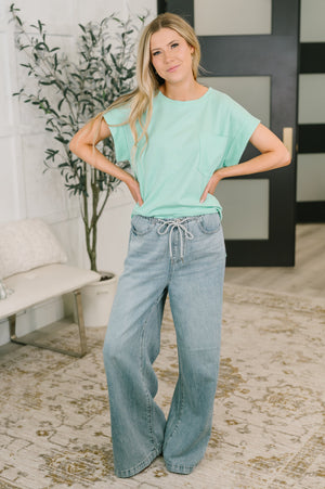Foundation First Waffle Knit Relaxed Tee in Mint (SM-3X)