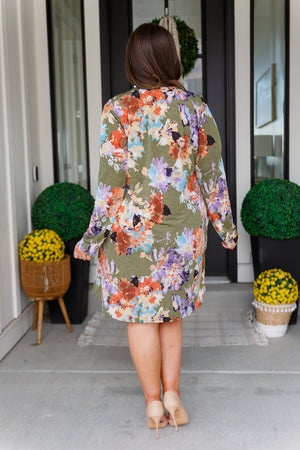 Generally Speaking V-Neck Dress in Olive Floral (SM-3X)
