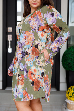 Generally Speaking V-Neck Dress in Olive Floral (SM-3X)