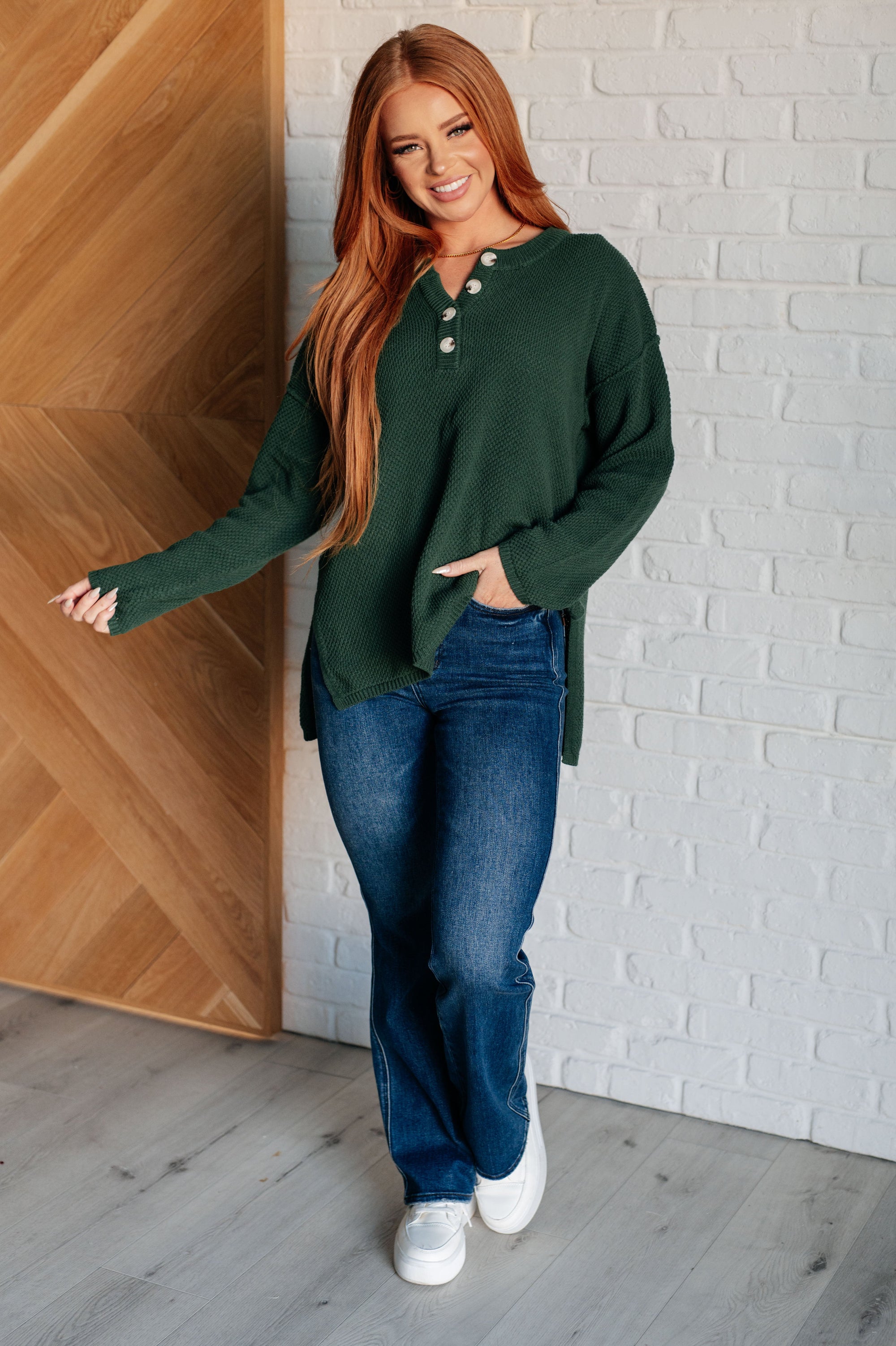 Good Afternoon Henley Sweater (SM-3X) - STB Boutique