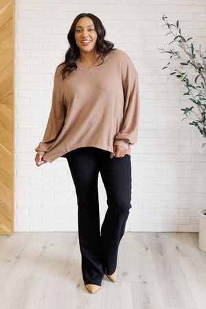 Good Things Are Coming V-Neck Top in Coffee (SM-2X)