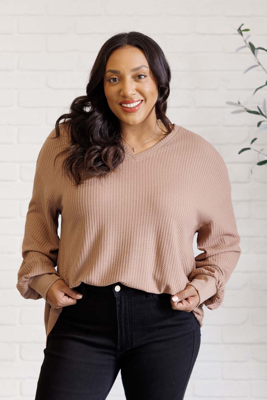 Good Things Are Coming V-Neck Top in Coffee (SM-2X)
