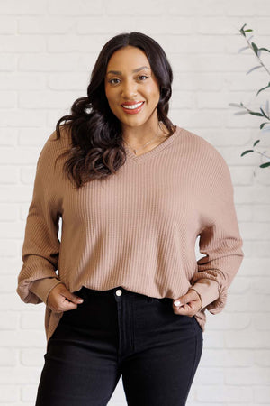 Good Things Are Coming V-Neck Top in Coffee (SM-2X)
