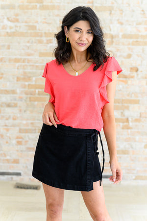 Got Me Cornered V Neck Ruffle Sleeve Top (SM-3X)