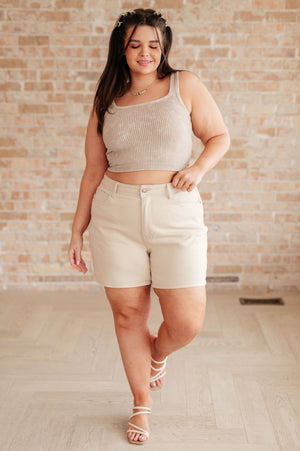 Greta High Rise Garment Dyed Shorts in Bone - STB Boutique