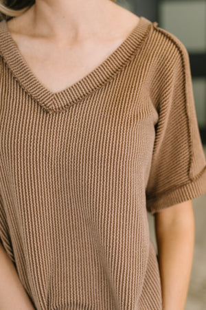 Growing Restless V-Neck Tee in Brown (SM-3X) - STB Boutique