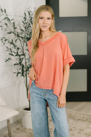 Growing Restless V-Neck Tee in Coral (SM-3X) - STB Boutique