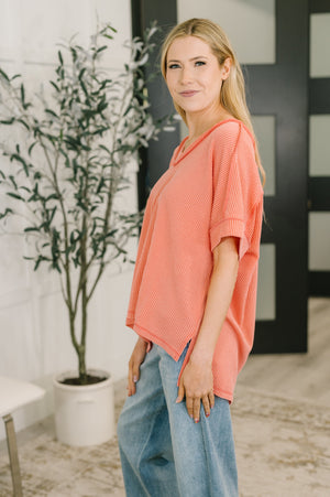 Growing Restless V-Neck Tee in Coral (SM-3X) - STB Boutique