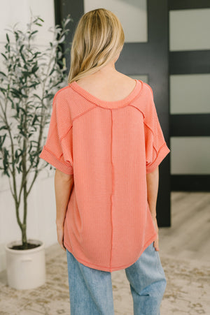 Growing Restless V-Neck Tee in Coral (SM-3X) - STB Boutique