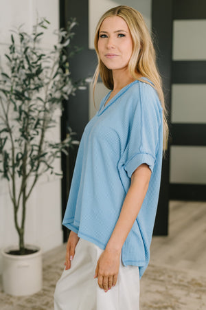 Growing Restless V-Neck Tee in Spring Blue (SM-3X) - STB Boutique
