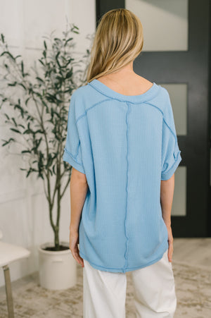Growing Restless V-Neck Tee in Spring Blue (SM-3X) - STB Boutique