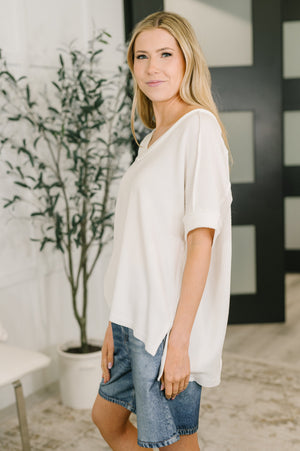 Growing Restless V-Neck Tee in White (SM-3X) - STB Boutique
