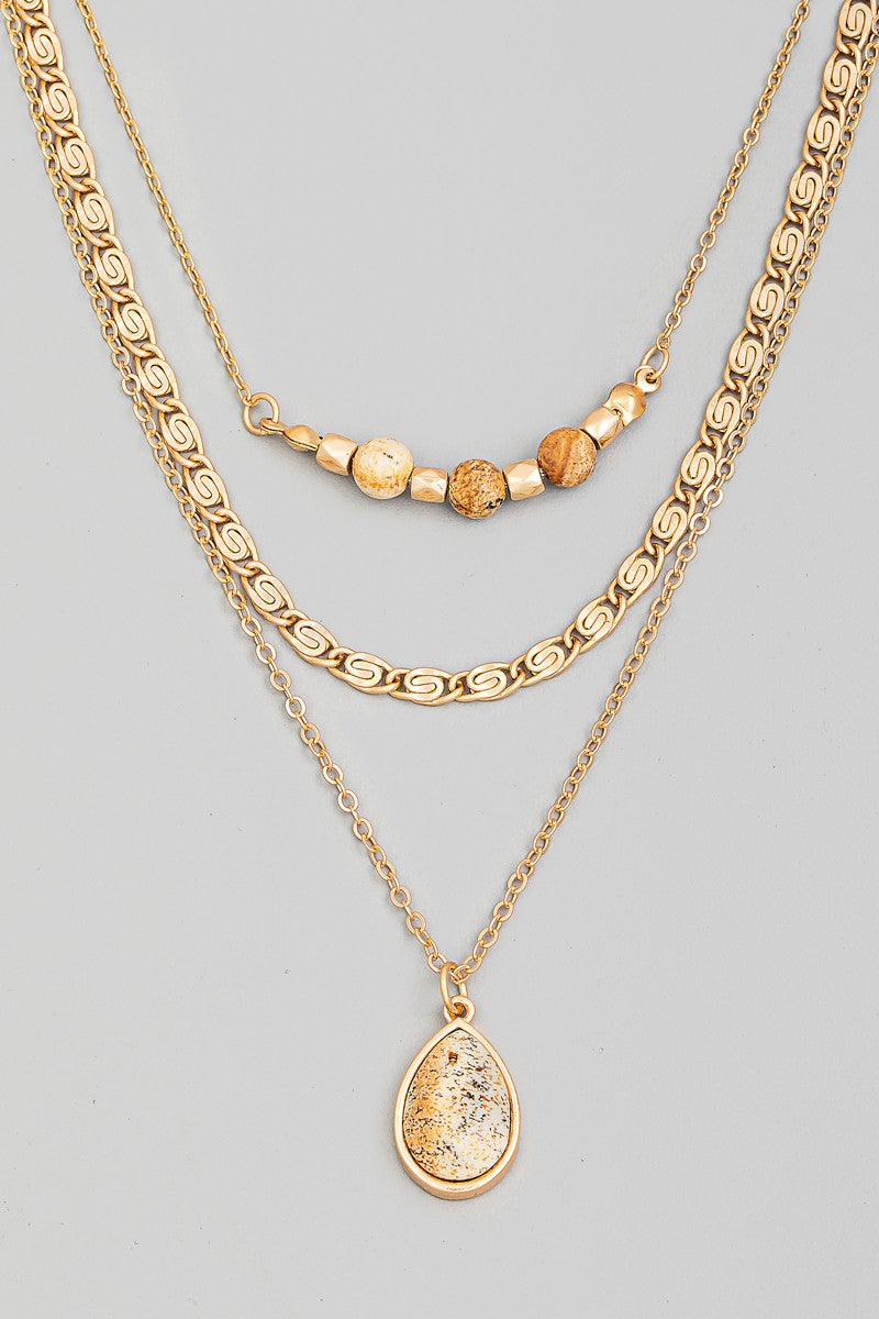 Gold Layered Brown Teardrop Necklace