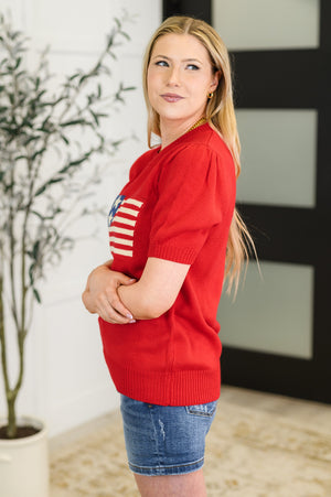 Hand Over Heart Graphic Knit Top in Red (SM-3X)