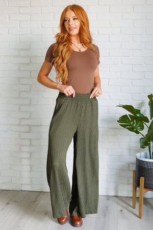 Harmony High Rise Wide Pants in Olive (SM-2X)