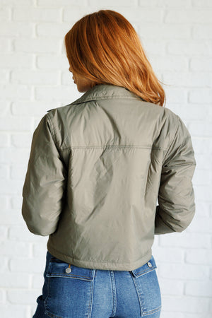 Hear Me Out Lightweight Puffer Jacket in Olive (SM-2X)