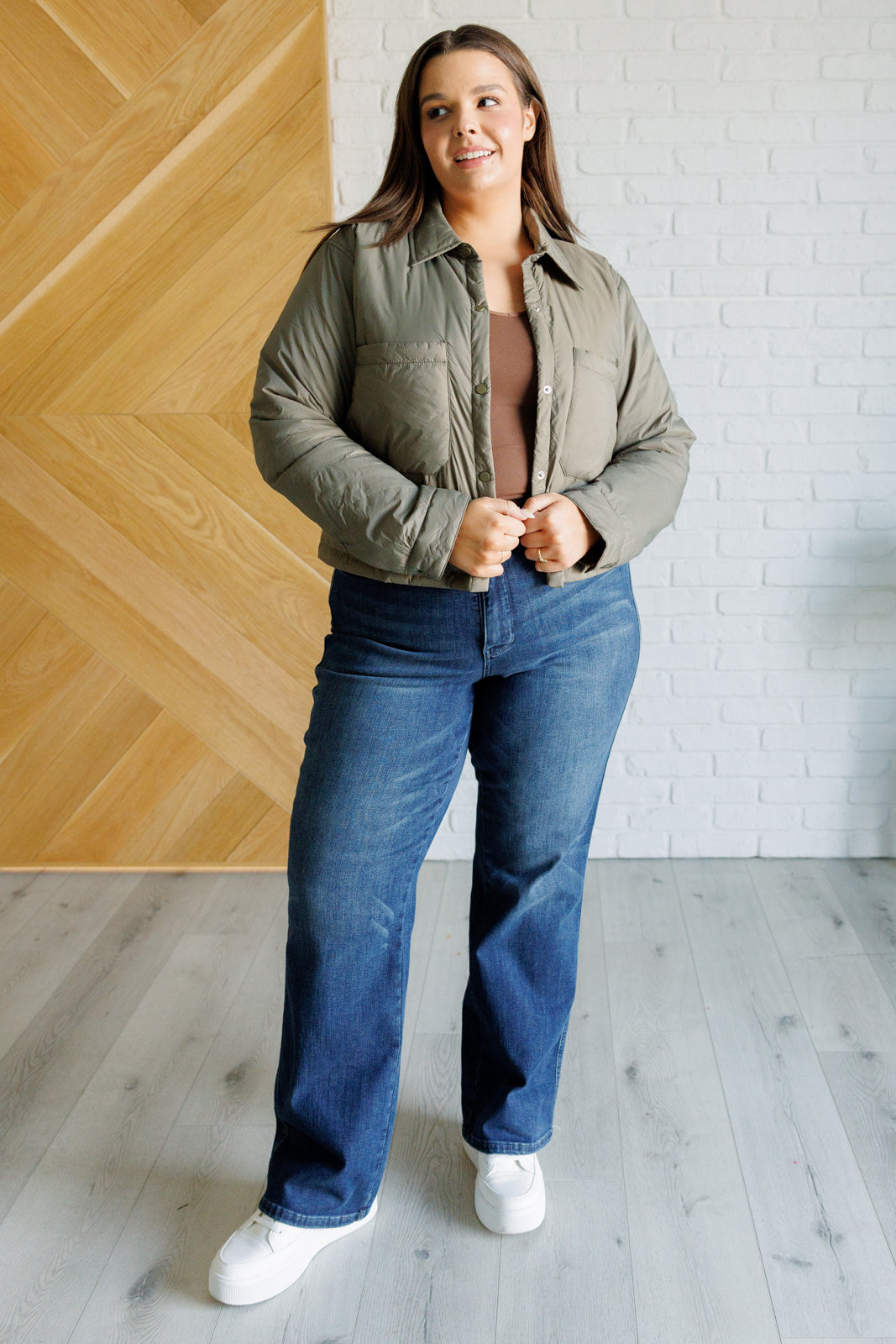 Hear Me Out Lightweight Puffer Jacket in Olive (SM-3X)