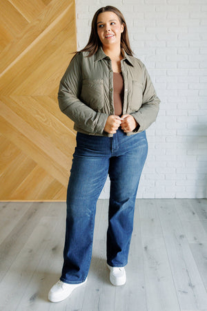 Hear Me Out Lightweight Puffer Jacket in Olive (SM-3X)