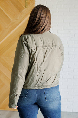 Hear Me Out Lightweight Puffer Jacket in Olive (SM-2X)