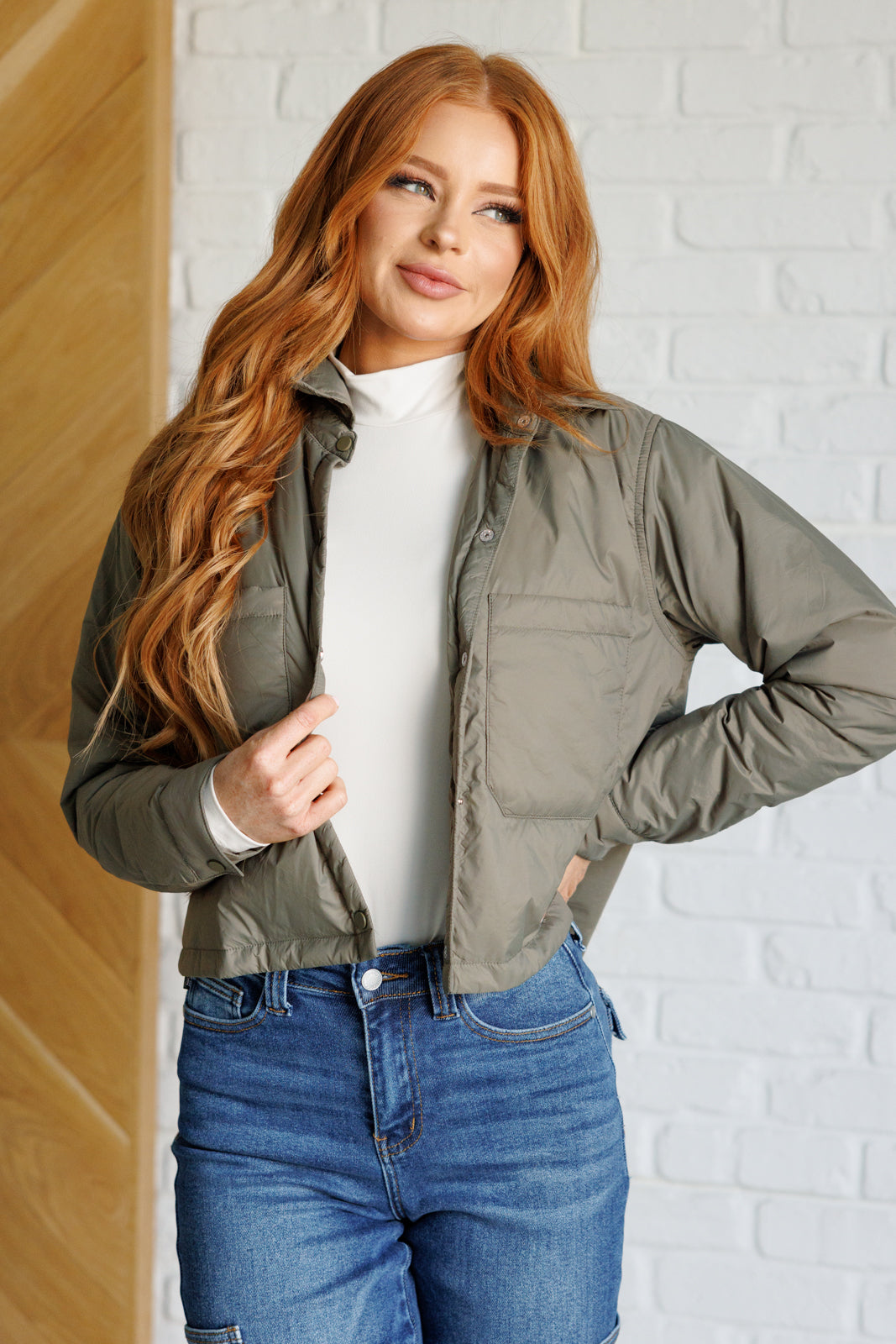 Hear Me Out Lightweight Puffer Jacket in Olive (SM-2X)