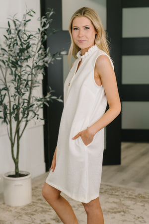 High Tide High Neck Embossed Sleeveless Dress in Off White (SM-3X)