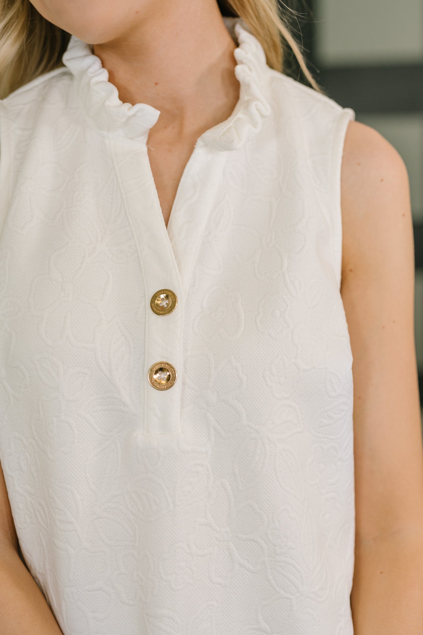 High Tide High Neck Embossed Sleeveless Dress in Off White (SM-3X)