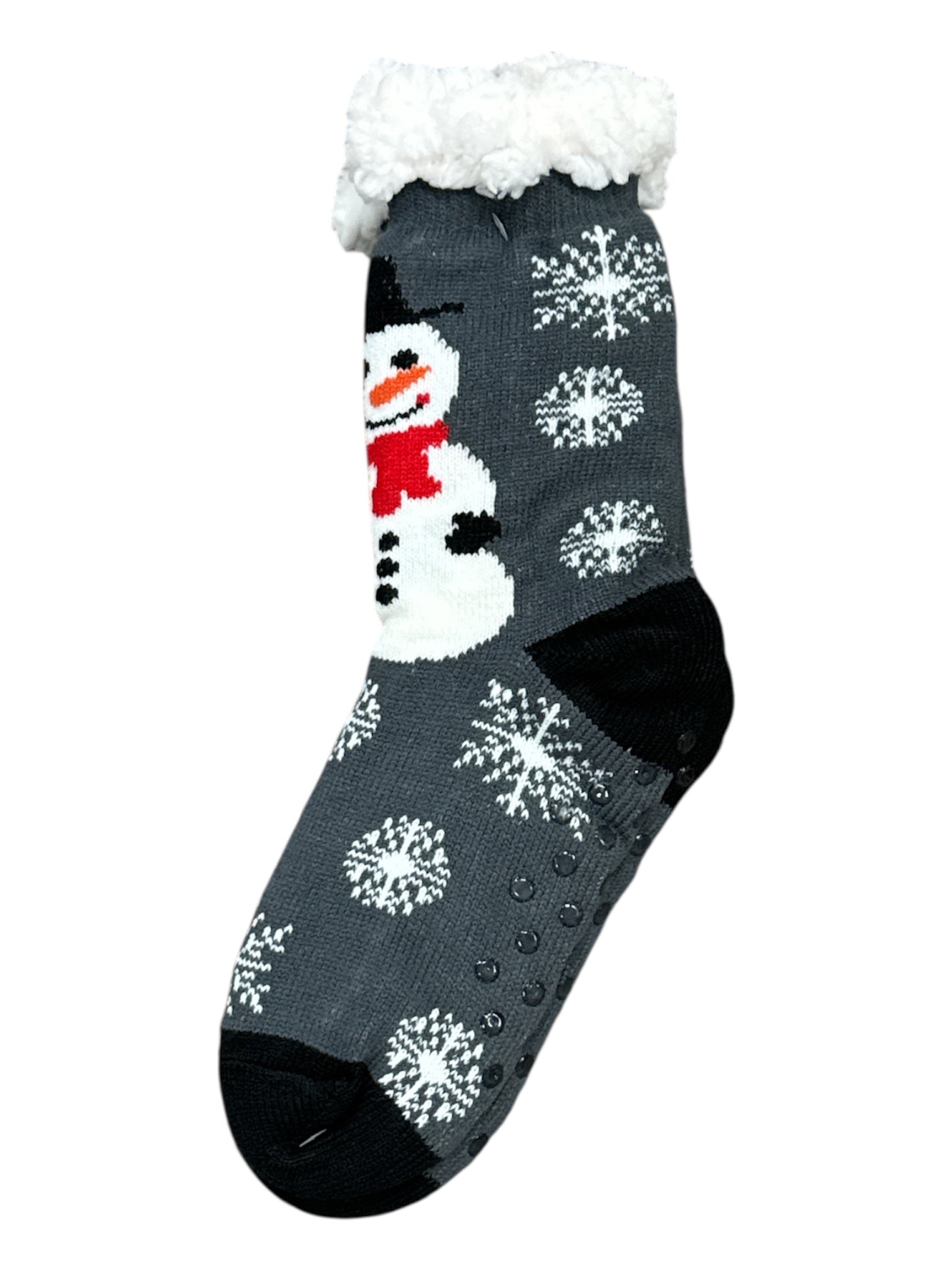 Gray Snowman Sherpa Slipper Socks-81