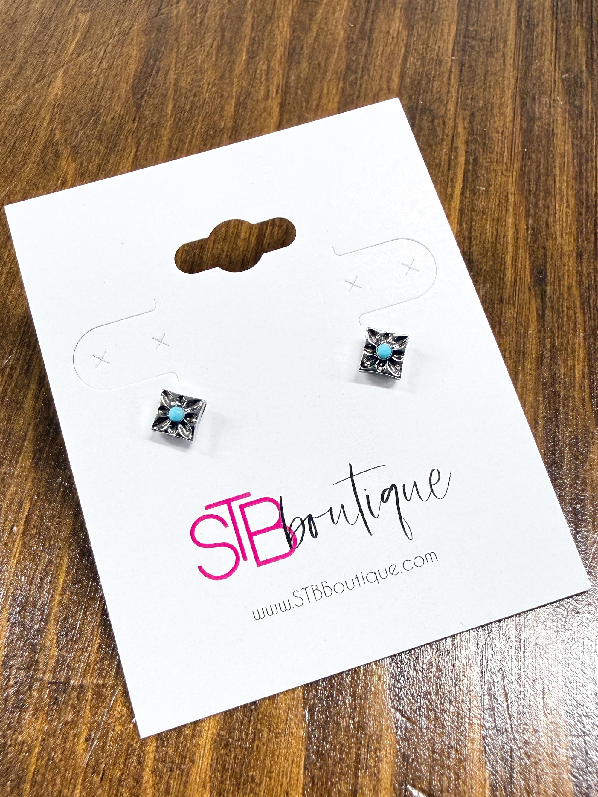 Silver Square Turquoise Stud Earrings