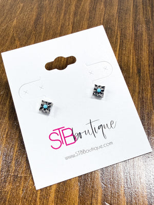 Silver Square Turquoise Stud Earrings