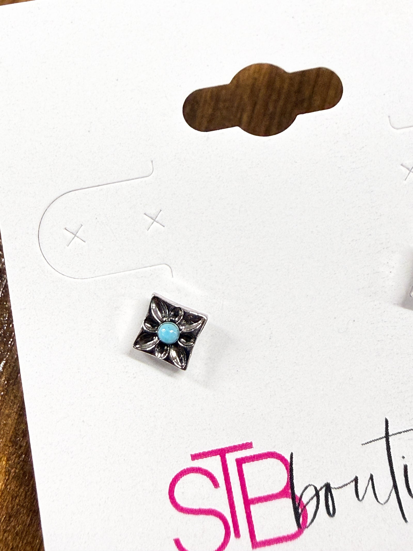 Silver Square Turquoise Stud Earrings