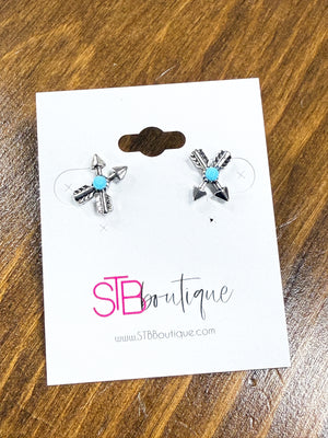 Crossed Arrows Turquoise Stud Earrings