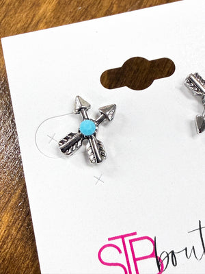 Crossed Arrows Turquoise Stud Earrings