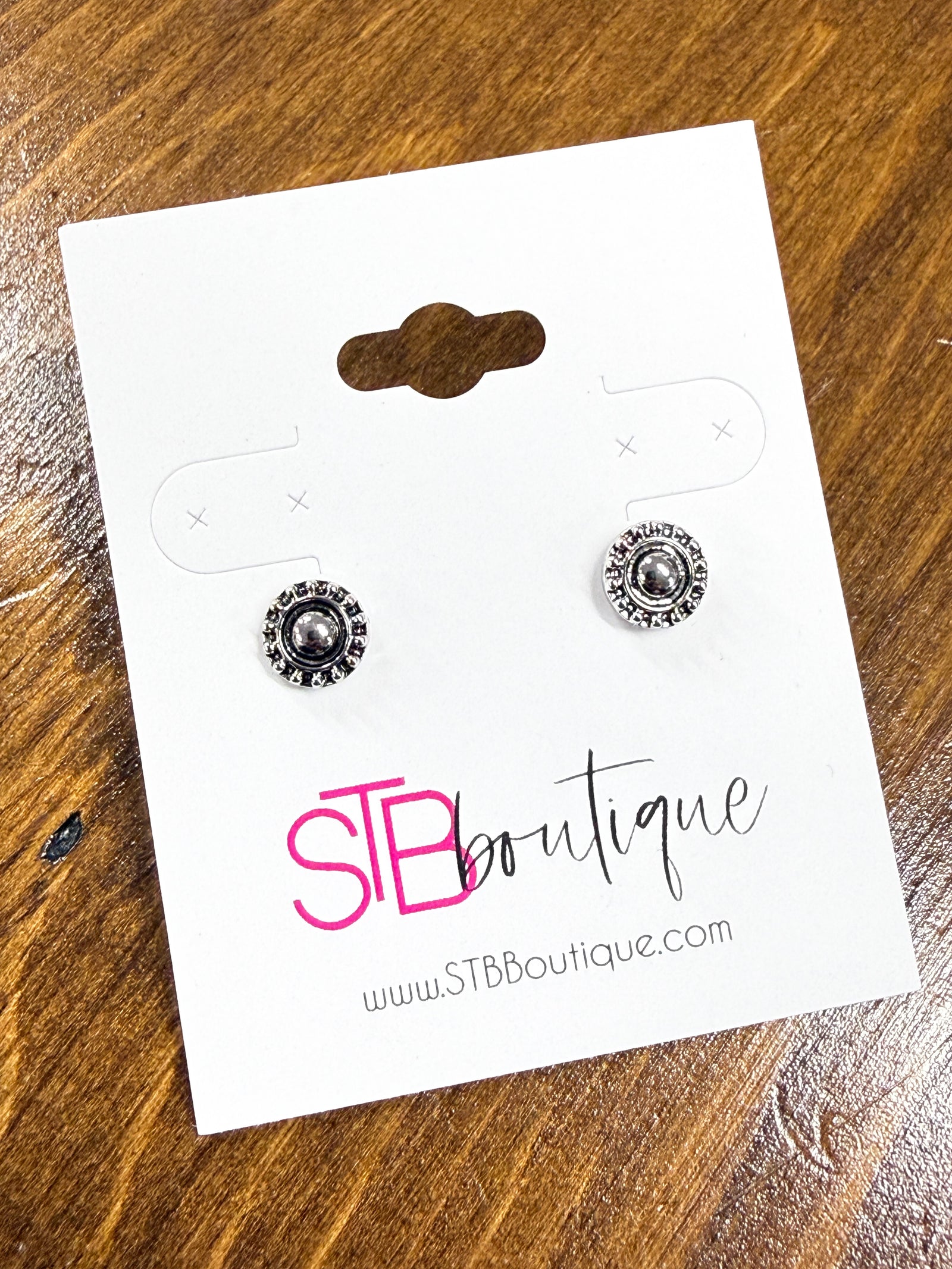 Silver Round Stamped Stud Earrings
