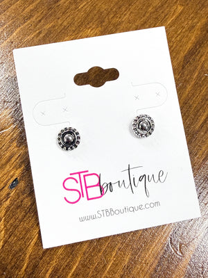 Silver Round Stamped Stud Earrings
