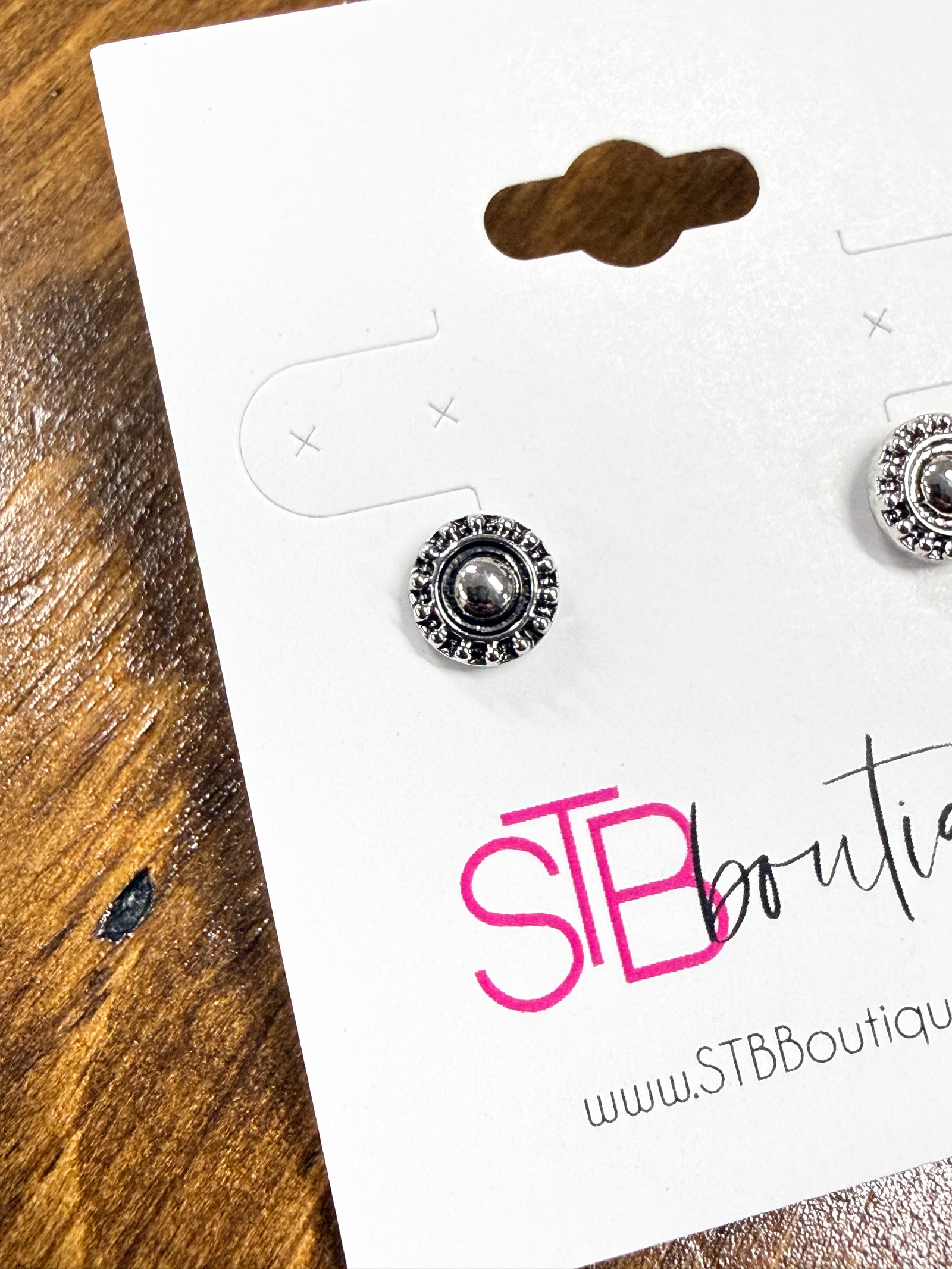 Silver Round Stamped Stud Earrings