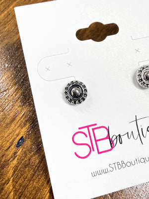 Silver Round Stamped Stud Earrings