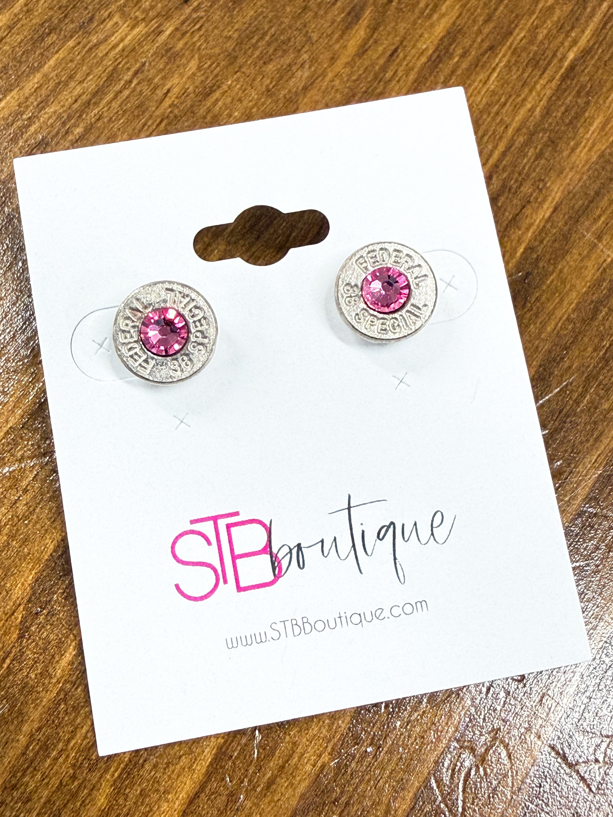 Pink Bullet Bling Stud Earrings