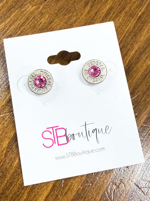 Pink Bullet Bling Stud Earrings